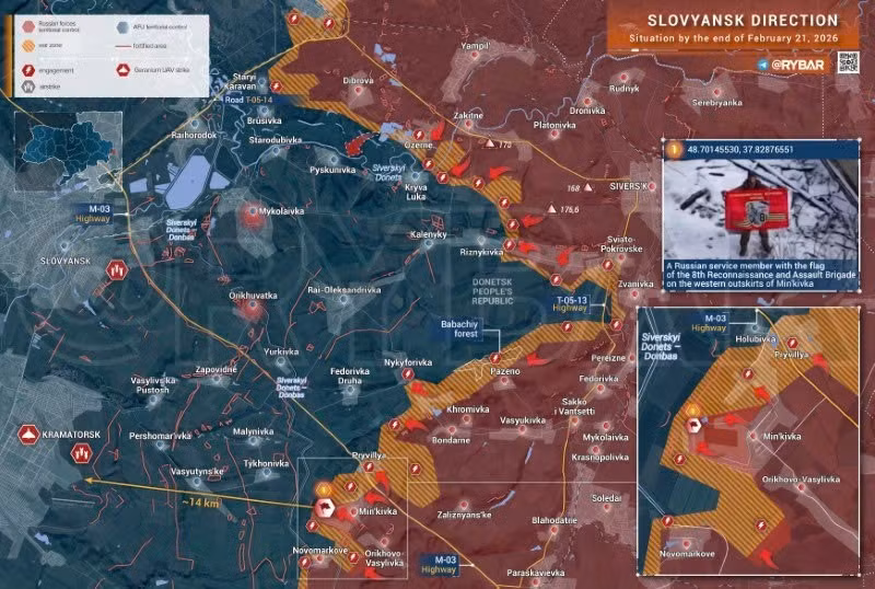 Bản đồ chiến sự Ukraine ngày 21/2, hướng Slovyansk. (Ảnh: Rybar) ban-do-chien-su-2.jpg