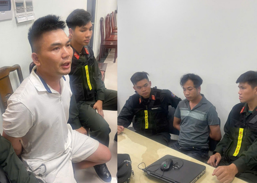 Hà Quang Sơn (trái) và Hoàng Văn Đông (phải) bị lực lượng chức năng bắt giữ.