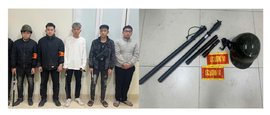 Nhóm mạo danh tổ công tác 141 bị bắt giữ cùng tang vật.