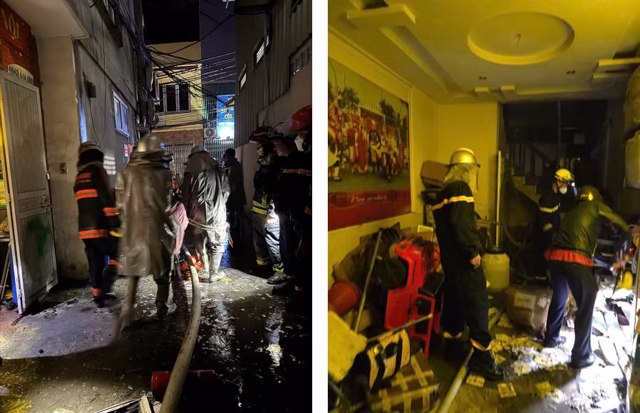 Cảnh sát làm nhiệm vụ tại hiện trường vụ hỏa hoạn.