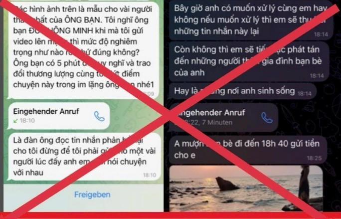 Tin nhắn được kẻ lạ lừa đảo, đe dọa nạn nhân.