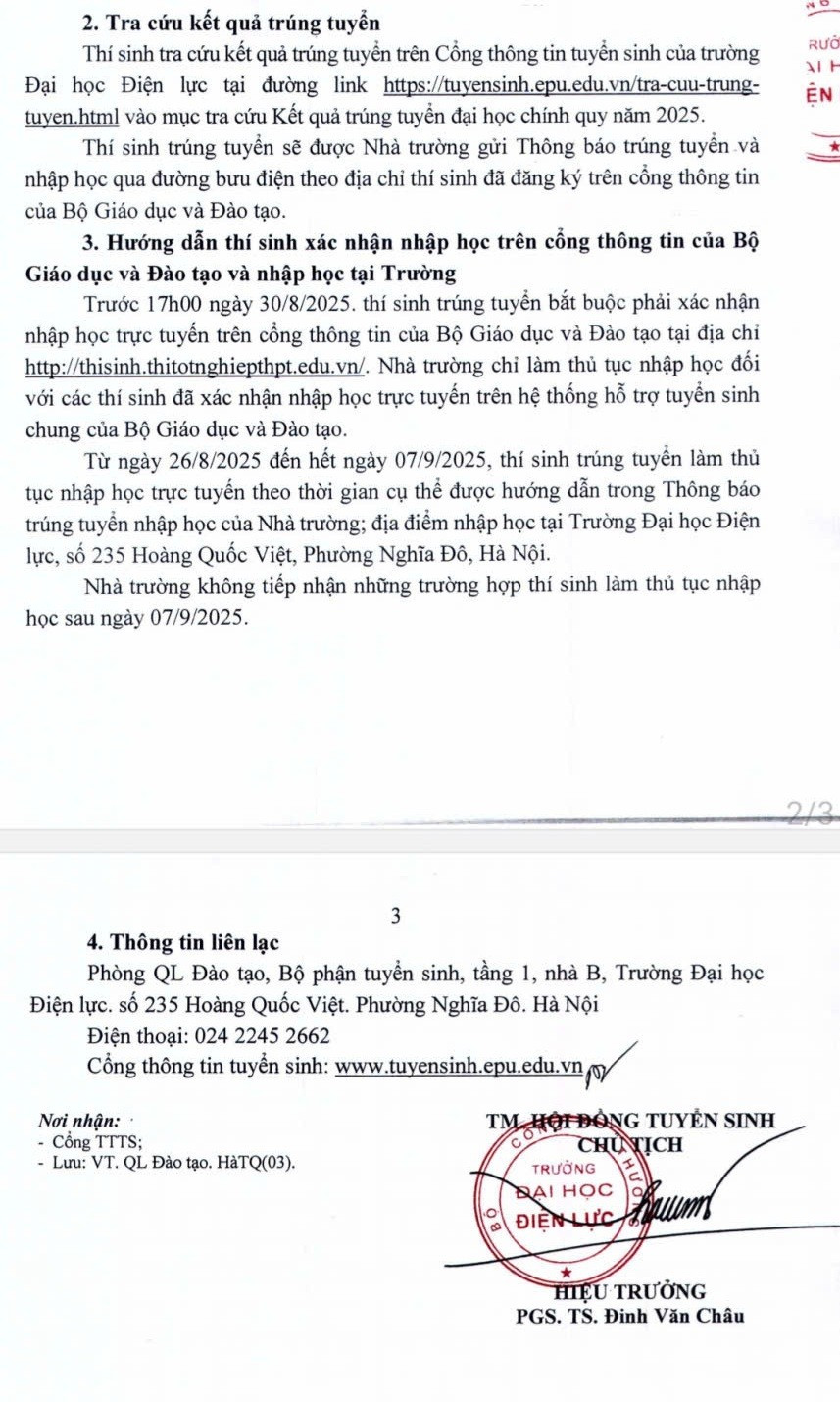 Thông báo điểm trúng tuyển đại học chính quy năm 2025 và hướng dẫn xác nhận nhập học trên cổng thông tin tuyển sinh của Bộ GD&ĐT và nhập học tại trường. epu-2.jpg
