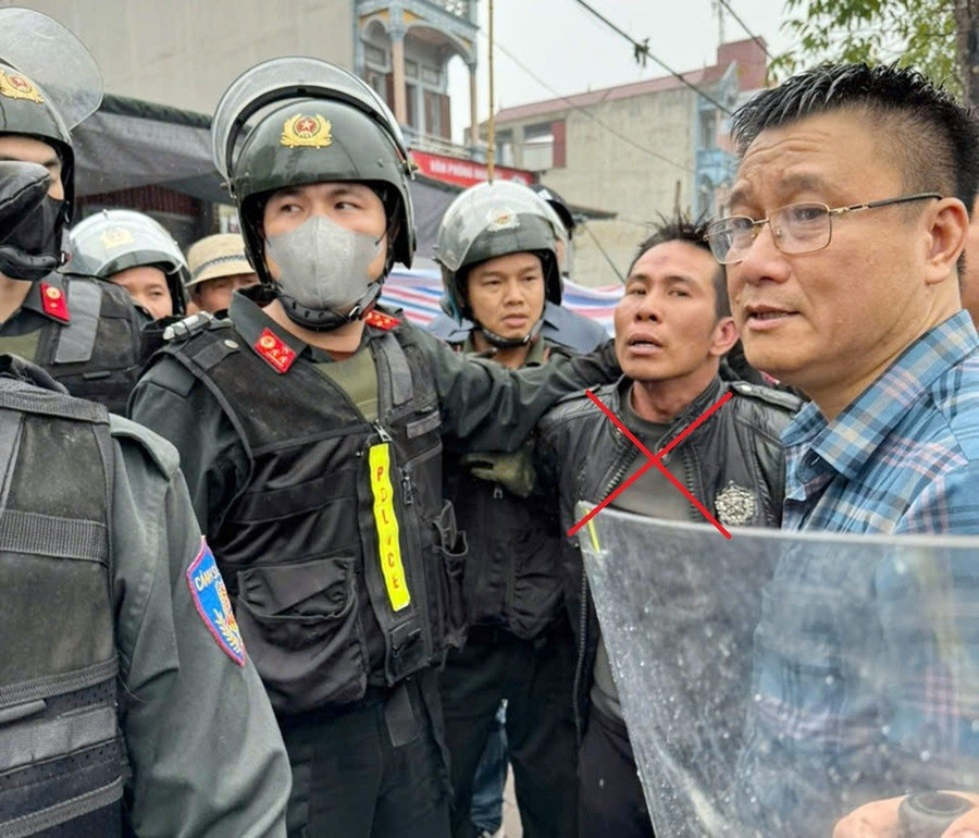 Công an khống chế đối tượng Phan Văn Tuấn (dấu X đỏ).