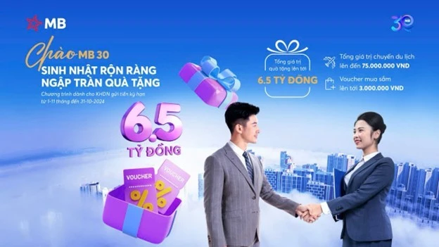 MB kỷ niệm sinh nhật 30 năm với chương trình CHÀO MB 30 "Sinh nhật rộn ràng - ngập tràn quà tặng" tri ân khách hàng doanh nghiệp, khẳng định sự gắn kết và cam kết đồng hành lâu dài với cộng đồng doanh nghiệp Việt Nam.