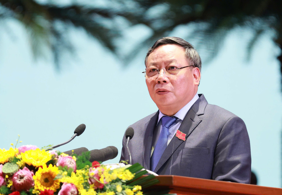 Ông Nguyễn Văn Phong - Phó Bí thư Thường trực Thành ủy Hà Nội báo cáo tại Đại hội. c3b9e93a-9319-4ba8-b542-d03852413ada.jpg