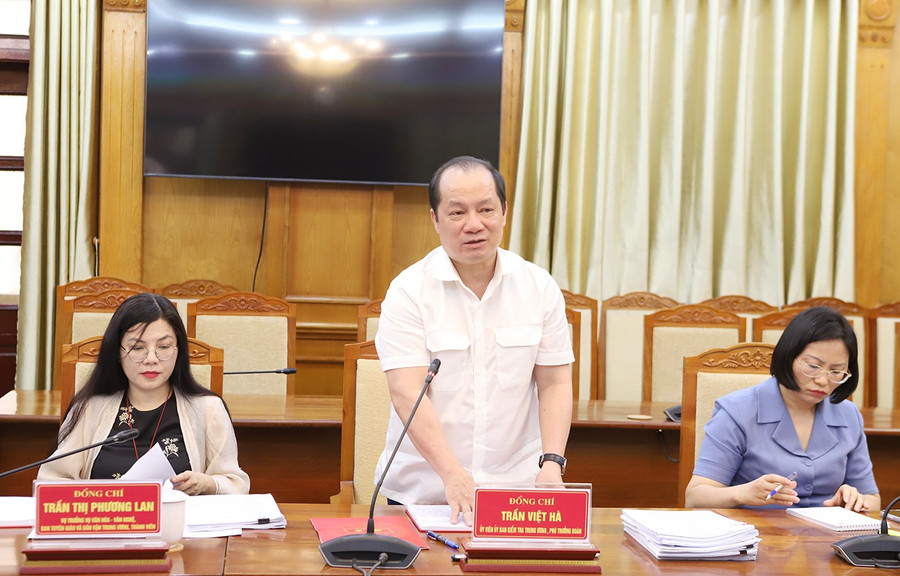 Ông Trần Việt Hà, Ủy viên Ủy ban Kiểm tra Trung ương, Phó Trưởng Đoàn Kiểm tra phát biểu.