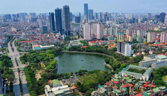 Một góc nội thành Hà Nội nhìn từ trên cao.