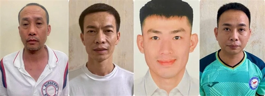 Nhóm bị can (từ trái sang phải): Nguyễn Anh Tuấn; Trịnh Văn Tuấn; Nguyễn Xuân Long; Nguyễn Mạnh Cường.