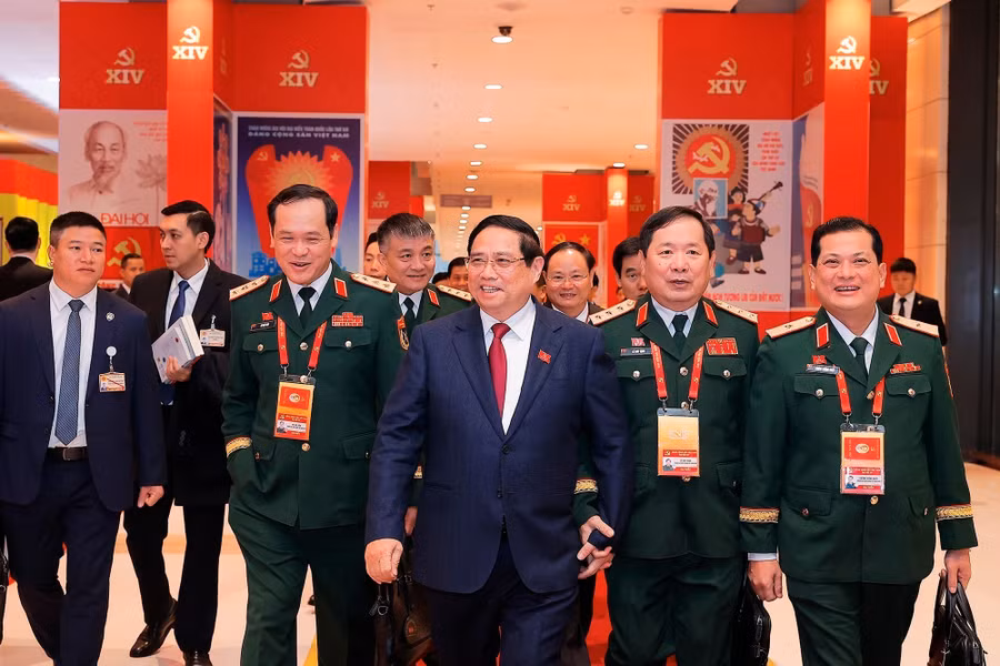 Thủ tướng Phạm Minh Chính đến dự ngày làm việc thứ tư Đại hội XIV của Đảng, sáng 22/1. Ảnh: TTXVN.