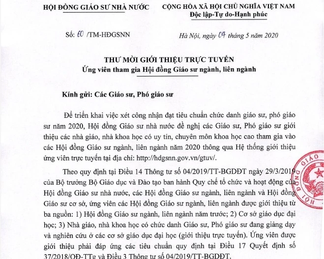 Giới thiệu trực tuyến ứng viên tham gia Hội đồng Giáo sư ngành, liên ngành