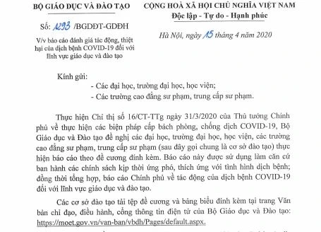 Bộ GD&ĐT yêu cầu các cơ sở giáo dục Đại học báo cáo tác động của dịch Covid-19