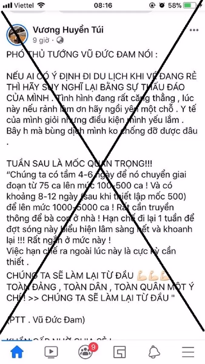 Xử phạt 7,5 triệu đồng chủ tài khoản Facebook đăng thông tin sai về Covid-19 ảnh 1