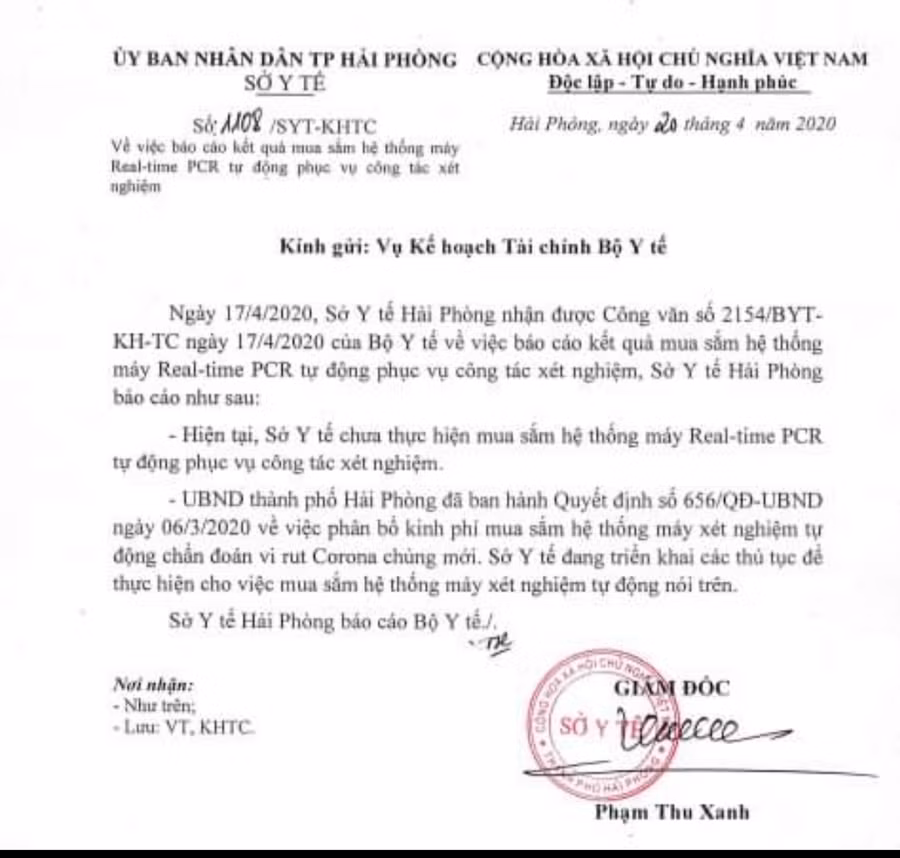 Hải Phòng bác thông tin mua máy xét nghiệm Covid-19 gần 10 tỷ đồng ảnh 1