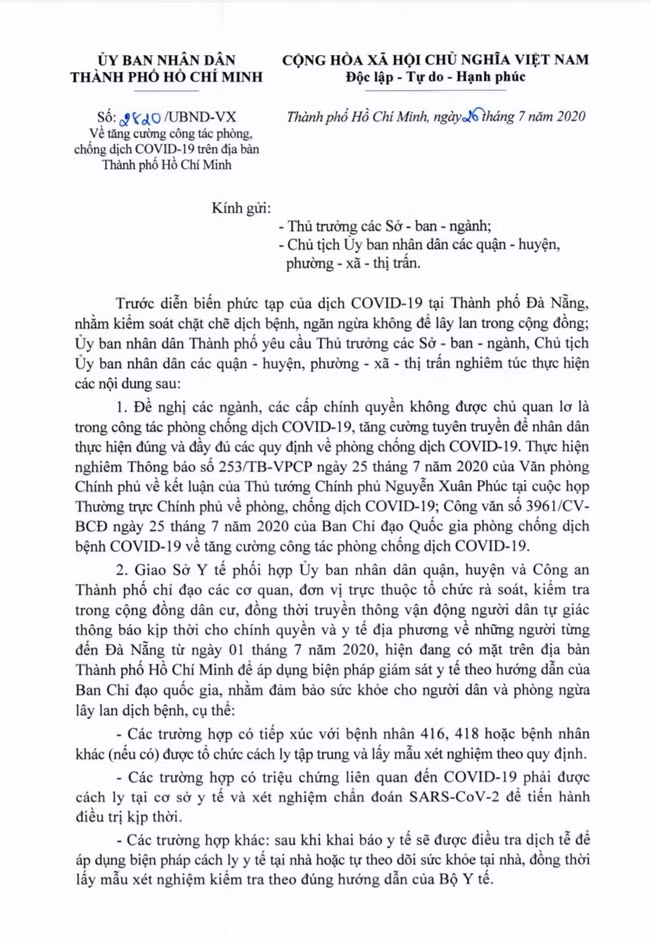 TP.HCM yêu cầu tăng cường công tác phòng,chống dịch Covid-19 ảnh 1