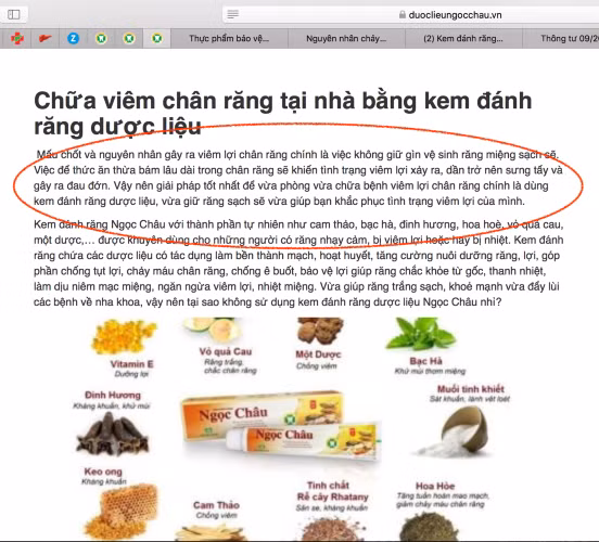 Kem đánh răng dược liệu Ngọc Châu: Quảng cáo trái quy định ảnh 1