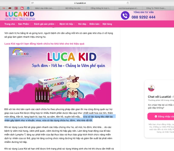 Dược phẩm Kphar quảng cáo thực phẩm Lucakid trái luật