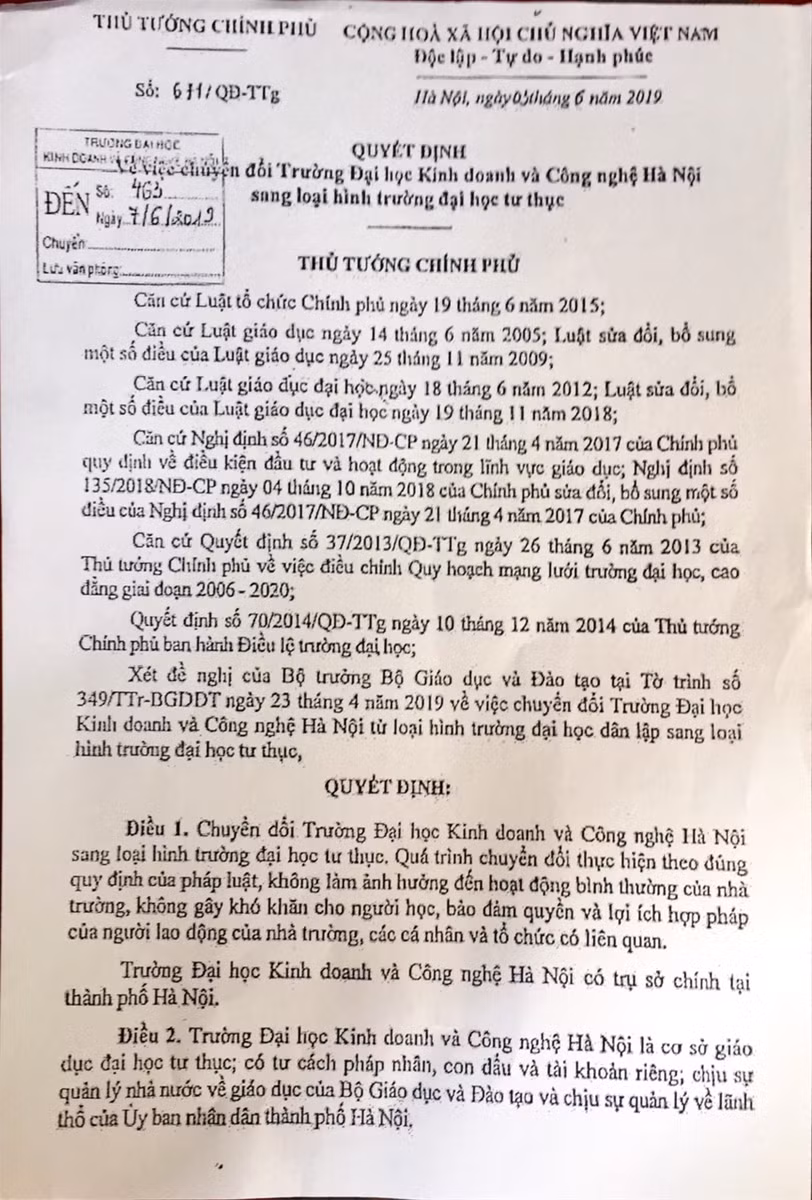 Trường ĐH Kinh doanh và Công nghệ Hà Nội bị "tố" không thực hiện chuyển đổi loại hình trường ảnh 1