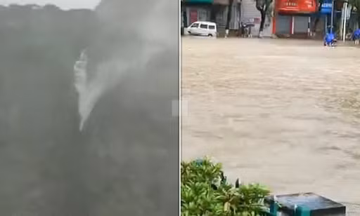Ngỡ ngàng xem "dòng thác chảy ngược" trong bão ở Trung Quốc