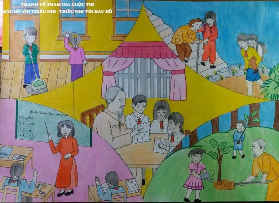 Những tác phẩm đẹp của thiếu nhi vẽ tranh về Bác Hồ ảnh 13