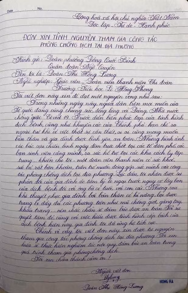 Xúc động lá đơn tình nguyện tham gia chống dịch của cô giáo trẻ ảnh 1