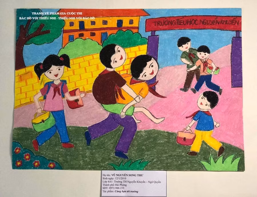 Những tác phẩm đẹp của thiếu nhi vẽ tranh về Bác Hồ ảnh 7