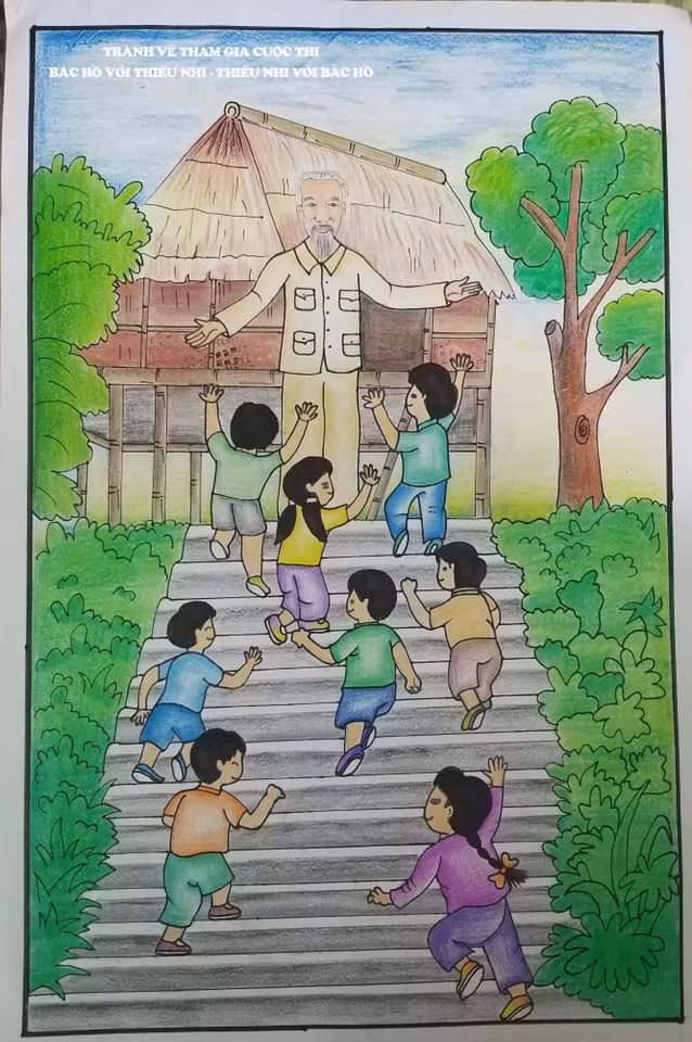 Những tác phẩm đẹp của thiếu nhi vẽ tranh về Bác Hồ ảnh 5