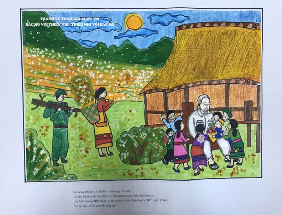 Những tác phẩm đẹp của thiếu nhi vẽ tranh về Bác Hồ ảnh 9