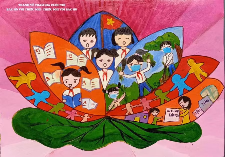Những tác phẩm đẹp của thiếu nhi vẽ tranh về Bác Hồ ảnh 4