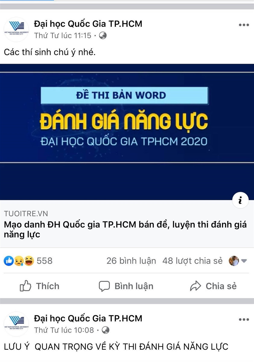 Tài liệu liên quan tới kỳ thi đánh giá năng lực của ĐHQG TP.HCM đều là mạo danh ảnh 1 Tài liệu liên quan tới kỳ thi đánh giá năng lực của ĐHQG TP.HCM đều là mạo danh ảnh 1