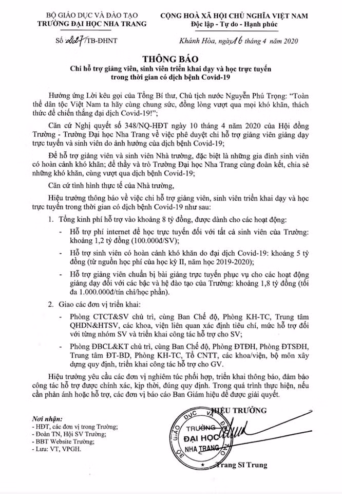 Trường ĐH Nha Trang hỗ trợ giảng viên, sinh viên triển khai dạy và học trực tuyến ảnh 1