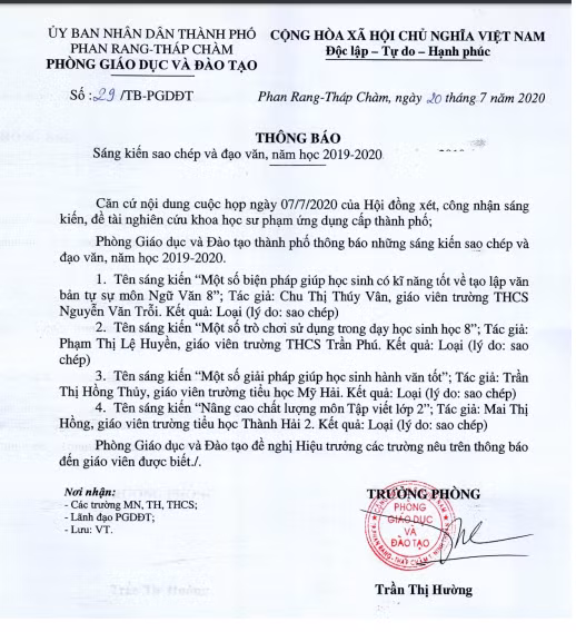 Ninh Thuận: Sáng kiến sao chép, đạo văn bị "bêu tên". ảnh 1