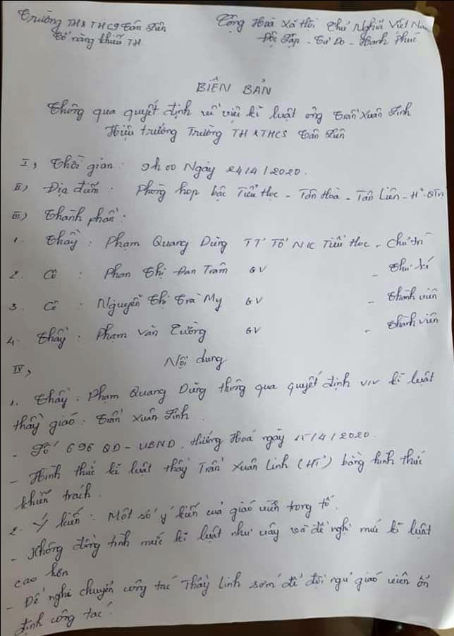 Quảng Trị: Đa số giáo viên không đồng ý mức kỷ luật Hiệu trưởng Trần Xuân Linh ảnh 1 Quảng Trị: Đa số giáo viên không đồng ý mức kỷ luật Hiệu trưởng Trần Xuân Linh ảnh 1