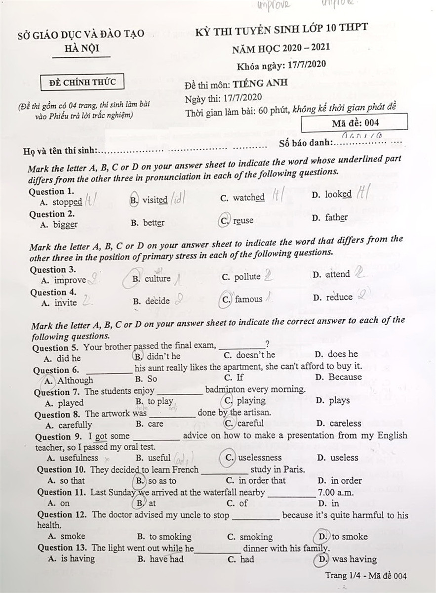 Đề thi tiếng Anh vào 10 Hà Nội: Nhiều học sinh sẽ đạt điểm 10 ảnh 1