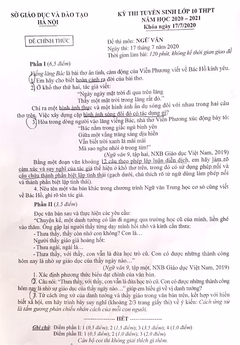 Tác phẩm "Viếng lăng Bác" vào đề thi Ngữ văn lớp 10 Hà Nội ảnh 1