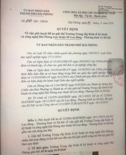 Trường Trung cấp KTKT và Công nghệ Hải Phòng: Giải thể nhưng “bỏ quên” quyền lợi giáo viên ảnh 1 Trường Trung cấp KTKT và Công nghệ Hải Phòng: Giải thể nhưng “bỏ quên” quyền lợi giáo viên ảnh 1