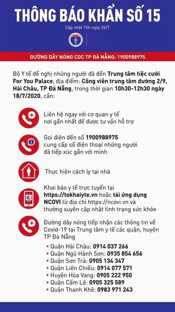 Bộ Y tế thông báo khẩn tìm người đi đám cưới cùng bệnh nhân 416 ảnh 1 Bộ Y tế thông báo khẩn tìm người đi đám cưới cùng bệnh nhân 416 ảnh 1