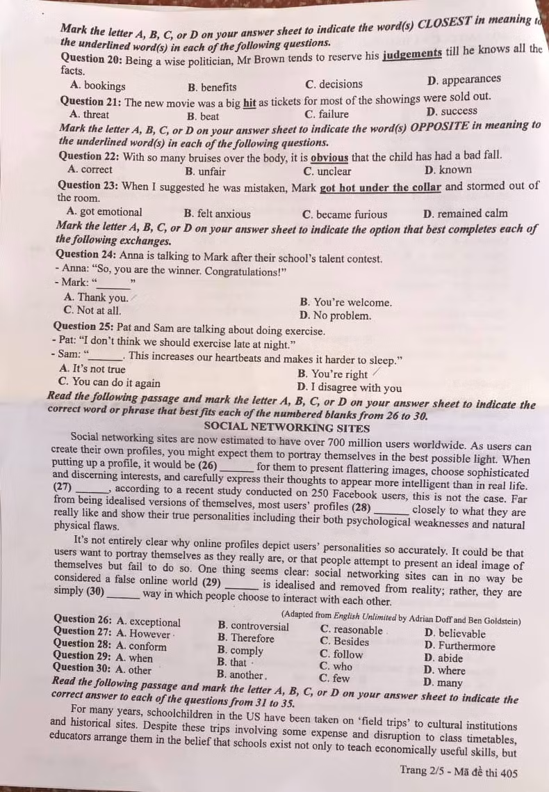 Gợi ý đáp án môn Ngoại ngữ kỳ thi tốt nghiệp THPT 2020 ảnh 26