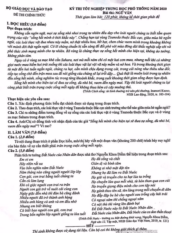 LIVEĐề thi Ngữ văn tốt nghiệp THPT 2020: Sâu sắc, phù hợp với hoàn cảnh sống hiện tại ảnh 1