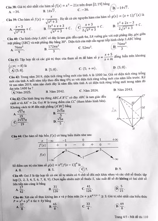 Gợi ý đáp án toàn bộ 24 mã đề môn Toán kỳ thi tốt nghiệp THPT 2020 ảnh 21