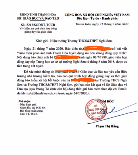 Sở GD&ĐT Thanh Hóa lên tiếng về thông tin "tuyển dụng giáo viên không đúng quy định" ảnh 1