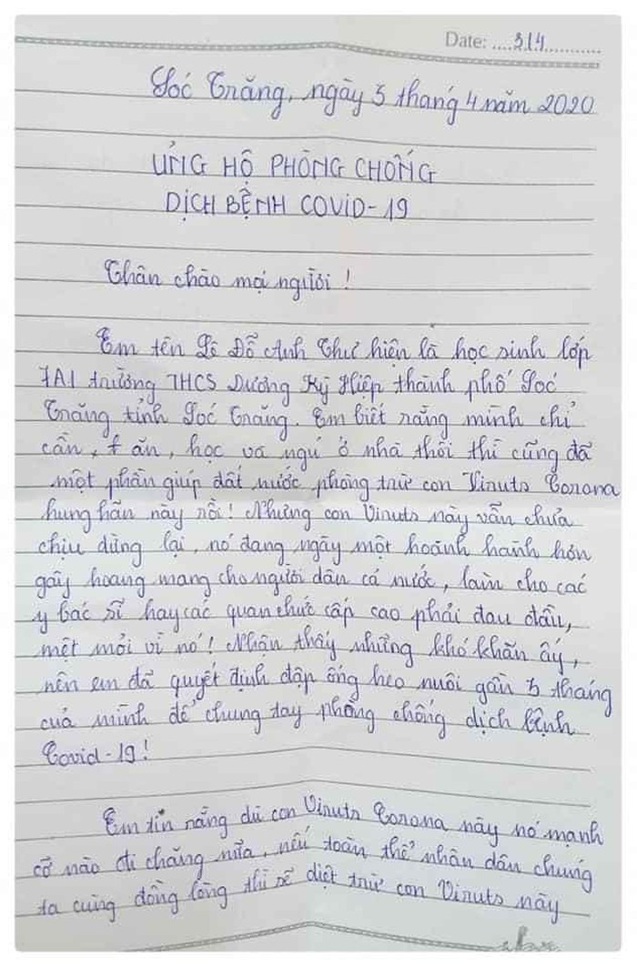 Sóc Trăng: HS lớp 7 đập heo đất ủng hộ phòng chống dịch Covid-19 ảnh 1 Sóc Trăng: HS lớp 7 đập heo đất ủng hộ phòng chống dịch Covid-19 ảnh 1