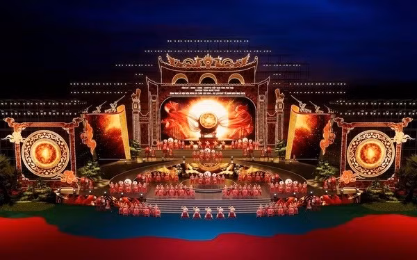 Phối cảnh sân khấu của chương trình nghệ thuật khai mạc Lễ hội đền Hùng năm 2026 - Ảnh BTC.