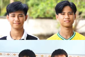 Hai cặp song sinh Huy - Hoàng (ảnh trên) và Nhân - Nghĩa cùng viết đơn tình nguyện nhập ngũ.