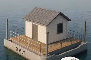 Mô phỏng phao nổi bằng xi măng lưới thép để xây nhà trên nước cho người dân vùng lũ.