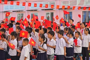 Học sinh Trường TH Hàm Giang A (xã Hàm Giang, tỉnh Vĩnh Long) trong ngày khai giảng năm học 2025 - 2026.