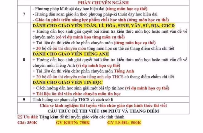 Các tài liệu ôn thi viên chức giáo dục được rao bán trên mạng xã hội.