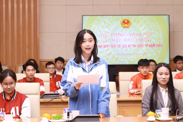 Trương Thanh Xuân lớp 12 Trường THPT chuyên Bắc Ninh vinh dự chia sẻ tại buổi gặp mặt của Thủ tướng Chính phủ.