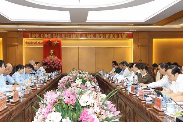 Các đại biểu tỉnh Hà Tĩnh làm việc với đại diện FHS. (Ảnh:BHT)