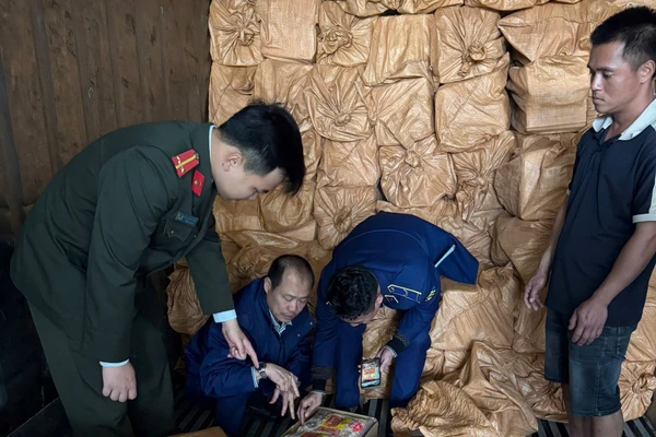 Lực lượng chức năng kiểm tra số thực phẩm.