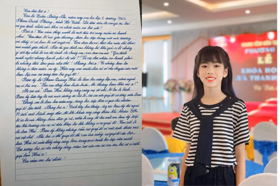 Bằng Nhi và bức thư cảm động được chia sẻ rất nhiều trong những ngày qua. (Ảnh: NVCC)